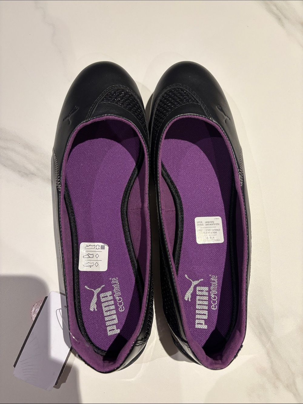 Puma Black Slip-On Flats with Purple Insole